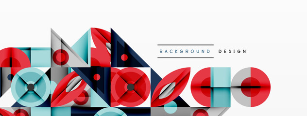 Leinwandbilder - Abstract geometric shapes, vibrant colors, modern design. Red, blue, teal elements create dynamic composition. Clean lines, flat style.