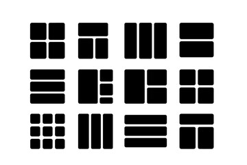 Poster - Abstract vector illustration of black shapes arranged in a grid pattern representing various design elements for digital use