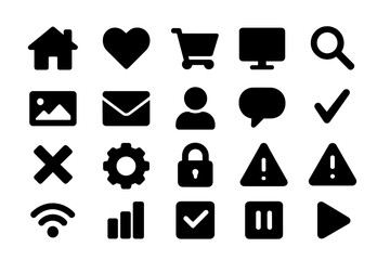 Poster - Collection of vector illustration icons representing various common activities and symbols often used in digital interfaces and applications