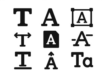 Fototapete - Vector illustration of alphabet characters and text manipulation icons for graphic design applications in various styles and formats