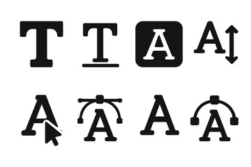 Fototapete - Vector illustration icons representing various text editing tools and typography features for graphic design and digital artwork