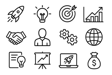 Poster - Vector illustration icons representing innovation, collaboration, and growth in business and technology settings