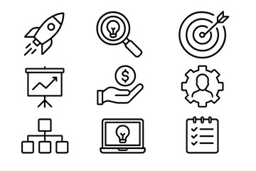 Poster - Vector illustration icons representing business concepts like innovation, finance, and productivity in a modern style
