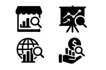 Poster - Vector illustration icons depicting data analysis, market research, and financial insights in a professional environment