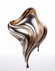 Aufkleber - Abstract liquid metal shape with gold and silver color on white background.