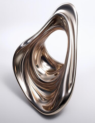 Aufkleber - Abstract shiny metallic form on a white background. Modern sculpture.