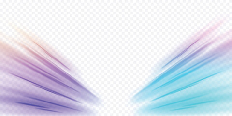 Poster - Panoramic high speed technology concept, neon lines on white transparent background in PNG format. 