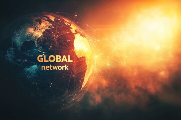 Poster - Visualization of global network connections with glowing connections in outer space