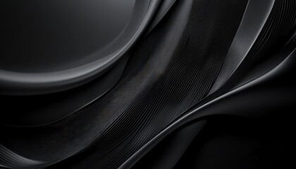 Fototapete - Abstract Dark Waves with Glossy Black Texture Background Modern Art Design with Smooth Curves and Dynamic Flowing Shapes