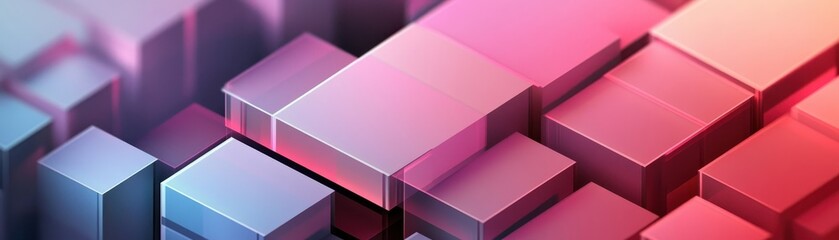 Poster - Abstract Geometric Cube Background in Pink Purple and Blue Gradient Shiny Metallic Surface 3D Rendering Modern Design