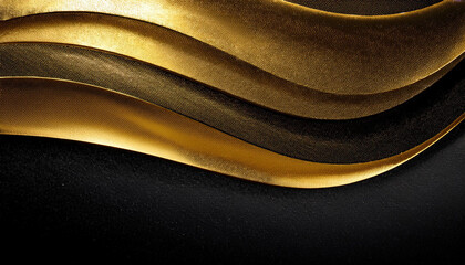 Poster - Abstract wavy golden ribbons on black background for elegant designs.