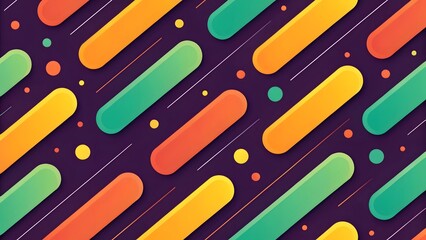 Aufkleber - Colorful rounded rectangles and dots arranged diagonally on a dark purple background with thin white lines