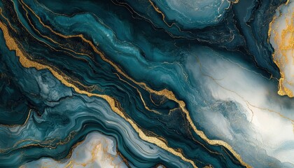 Leinwandbilder - Abstract Teal and Gold Marble Texture Background with Liquid Art Pattern and Decorative Elegant Design for Wallpaper