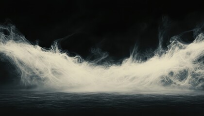 Fototapete - Abstract White Energy Waves Flowing on Black Background with Swirling Motion and Dynamic Fluidity