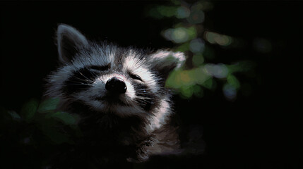 Wall Mural - Smiling racoon in digital art charming and cute