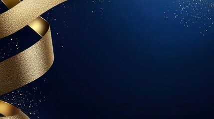 Fototapete - Elegant Golden Glitter Ribbons on Dark Blue Background for Festive Celebrations and Holiday Sparkle with Abstract Design