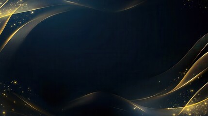 Fototapete - Elegant Golden Wave Pattern on Dark Blue Background with Subtle Glitter Particles for Luxurious and Modern Abstract Design Perfect for Backdrops and Presentations