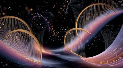 Poster - Abstract Fireworks Background with Pink Purple and Gold Swirls