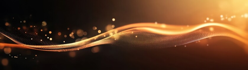 Leinwandbilder - Golden Wave of Light with Sparkles and Bokeh Abstract Background for Festive and Elegant Design with a Touch of Luxury and Glamour on Dark Backdrop