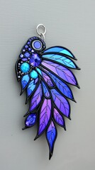 Poster - Vibrant purple and blue feather displaying intricate patterns and textures against a soft background
