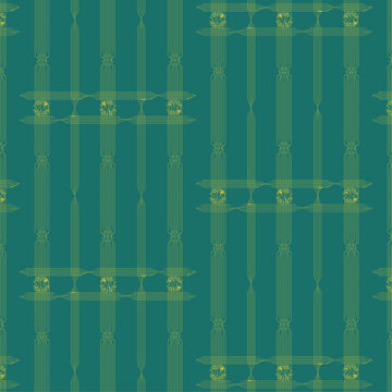Vibrant Yellow Geometric Repeating Pattern on Teal Background Art
