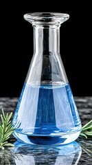 Poster - Blue liquid inside a glass flask demonstrating a unique scientific experiment in a laboratory setting