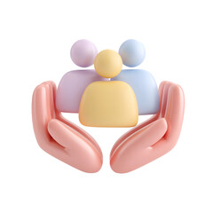 Aufkleber - Soft rounded hands in pastel colors gently cradling and protecting simplified abstract human figures