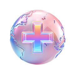 Aufkleber - Stylized 3D of a vibrant pastel colored globe with a glowing medical cross symbol representing global healthcare and international medical services