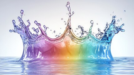 Poster - Water splashing over a stunning rainbow colored crown set against a soft blurred background
