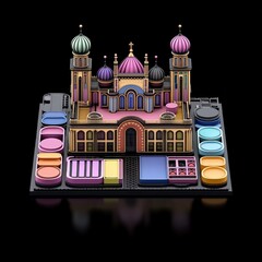 Poster - Colorful building with various shades creating a vibrant architectural statement in an urban environment