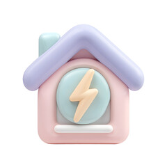 Aufkleber - Whimsical 3D rendering of a pastel hued house icon featuring a central electric bolt conveying power innovation and modern living