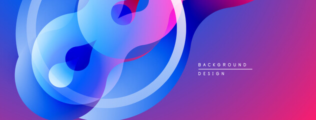 Poster - Abstract fluid shapes blend, creating vibrant gradient background. Purple, blue hues dominate design, suggesting movement, energy.
