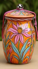 Poster - A vibrantly colorfully painted jar displaying unique patterns and designs for decorative purposes