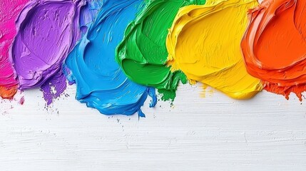 Poster - Bright and bold paint splattered on a white background creating a dynamic canvas of creative expression