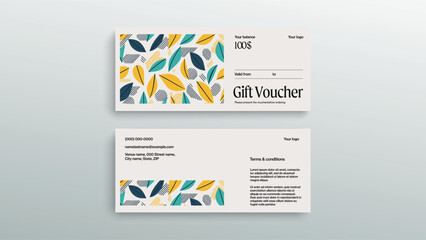 abstract gift voucher card template. modern discount coupon or certificate layout with geometric sha