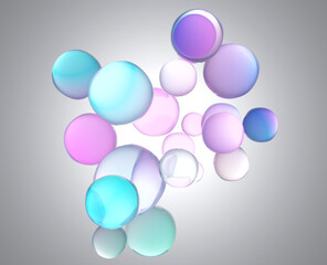 Poster - A lucid 3D composition of iridescent pastel bubbles, combining luxury skincare, futuristic technology, and fantasy art aesthetics—perfect for packaging, editorial design, or online visual storytelling
