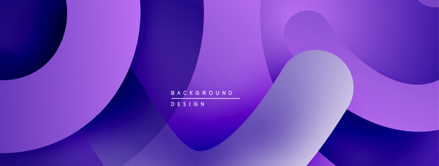 Poster - Abstract purple layers create dynamic background. Smooth gradients, flowing shapes suggest modern design elements. Minimalist text present.