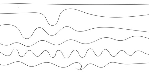 Poster - set of thin line waves vector. wave line set. zigzag. vector. deferent types of wave lines. abstract