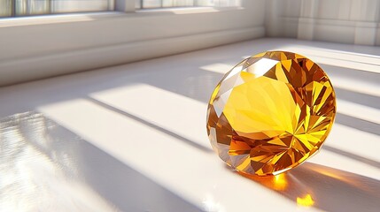 Poster - Brilliant Orange Gemstone Reflecting Sunlight in a Bright Room