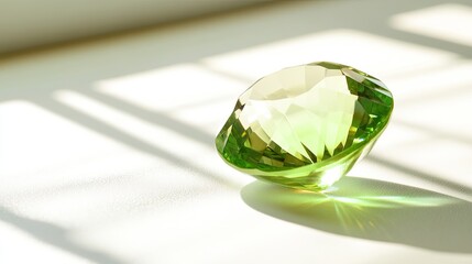 Poster - Glimmering Green Gemstone on Bright Surface with Soft Shadows