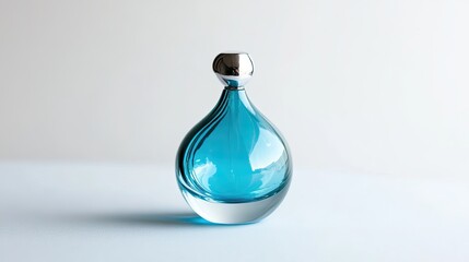 Poster - Elegant Blue Glass Bottle with Curved Design and Silver Cap