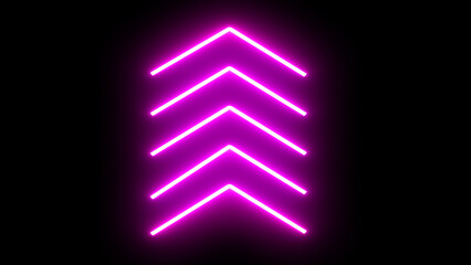 Poster - Neon upward arrow icon. Glowing pink single-line upload arrow icon on black background.
