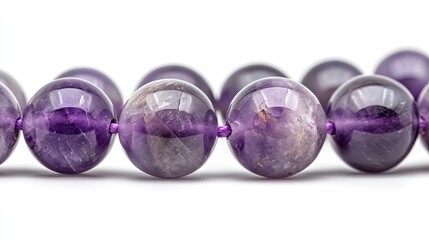 Poster - Close-Up of Shimmering Amethyst Beads on a White Background