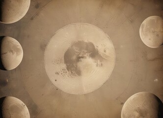 Wall Mural - aged paper texture, celestial bodies, moon phases, cosmos , paper, universe