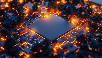 Fototapete - Circuit board illuminated, intricate design