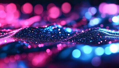 Fototapete - Abstract digital landscape of glowing particles