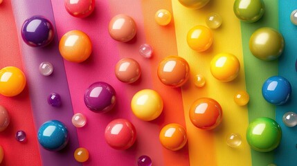 Poster - Colorful Pattern of Glossy Balls on Vibrant Rainbow Background