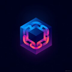 Poster - Abstract interlocking chain links within a translucent vibrant cube illustration
