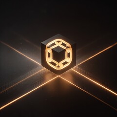 Poster - Mysterious cube with glowing chain design radiating light on a dark surface