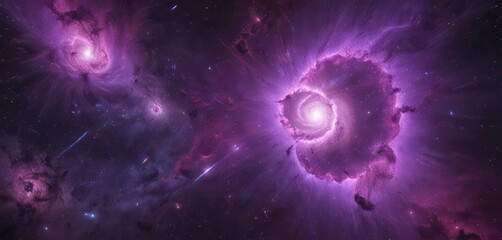Wall Mural - vibrant purple nebula swirls, glowing star clusters, cosmic dust , majestic, galaxy, nature